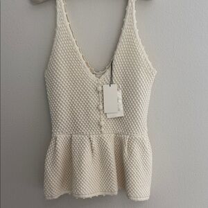 7 For All Mankind Cream Textured Tank Top